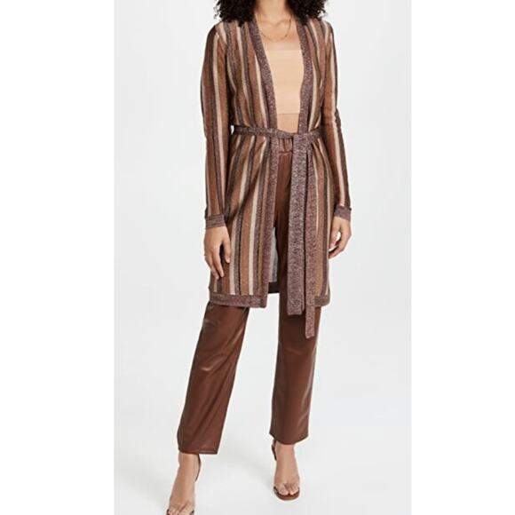 NEW L'agence Khaki Multicolor Striped Berkeley Wrap Longline Cardigan - Picture 1 of 13